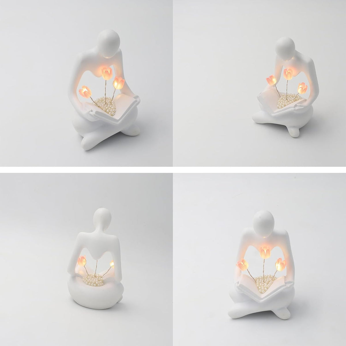 Reading Sculptures Tulip Lamp.Thinker Statue Figurine Battery Powered Night Light