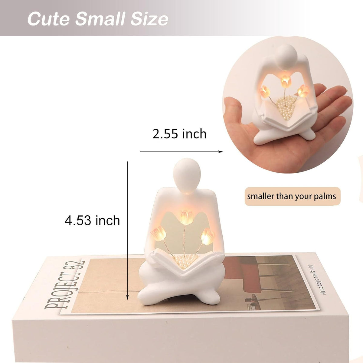 Reading Sculptures Tulip Lamp.Thinker Statue Figurine Battery Powered Night Light