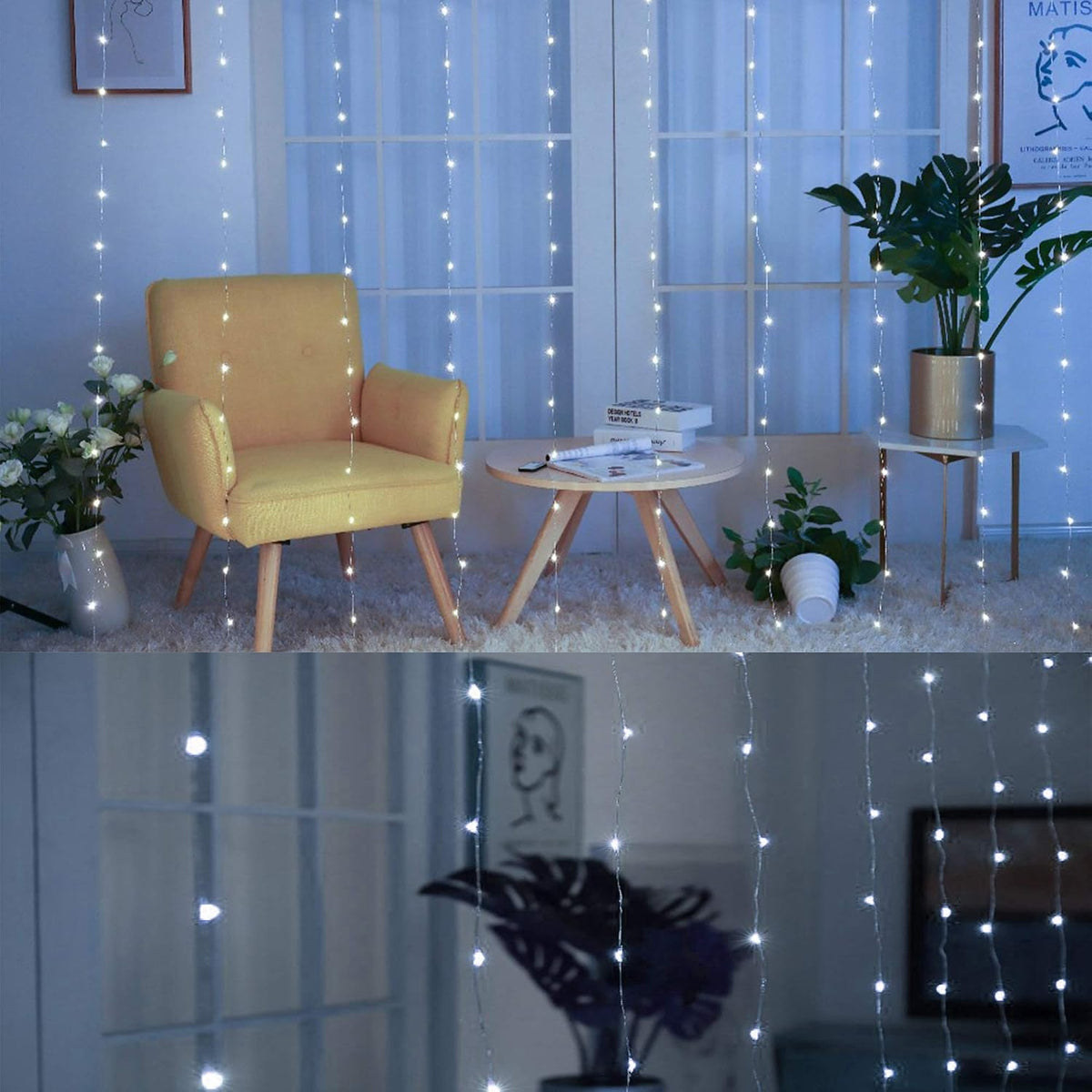 Window Curtain String Lights. 300 LED 8 Lighting Modes Fairy Copper Light with Remote