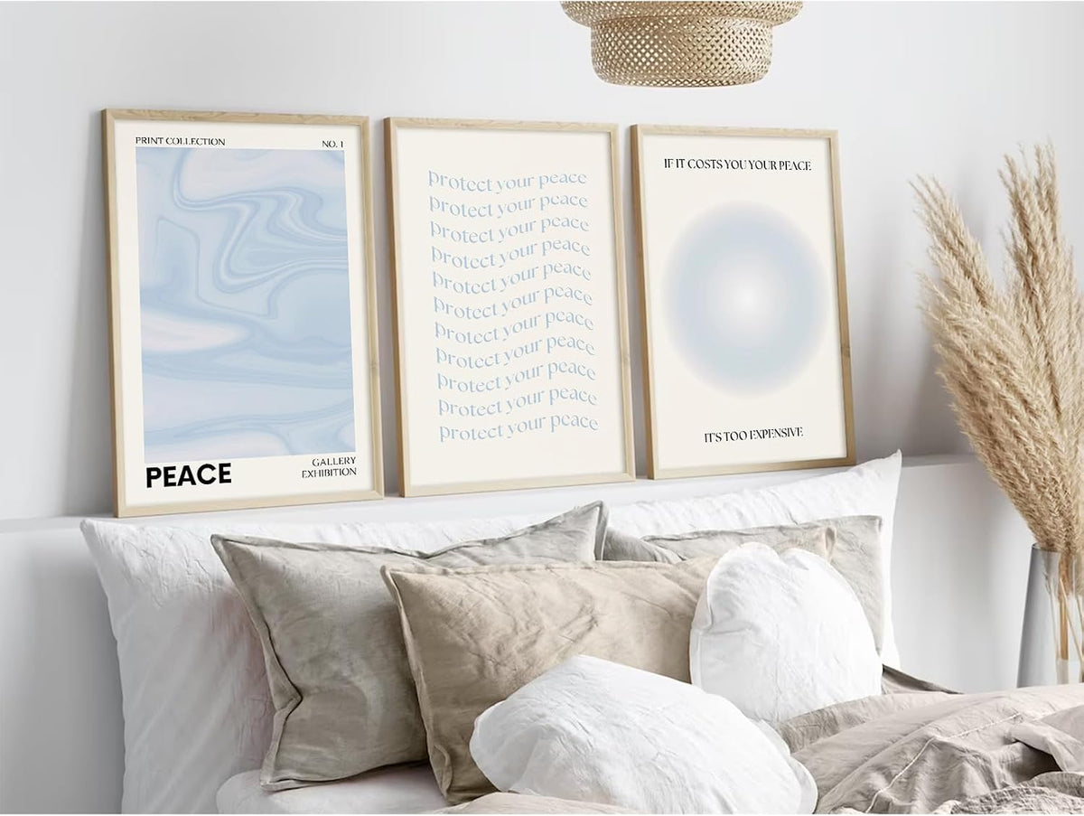 Blue Aura Wall Art Decor Retro Aesthetic Canvas Wall Art Pastel Abstract Pictures Prints Preppy Gradient