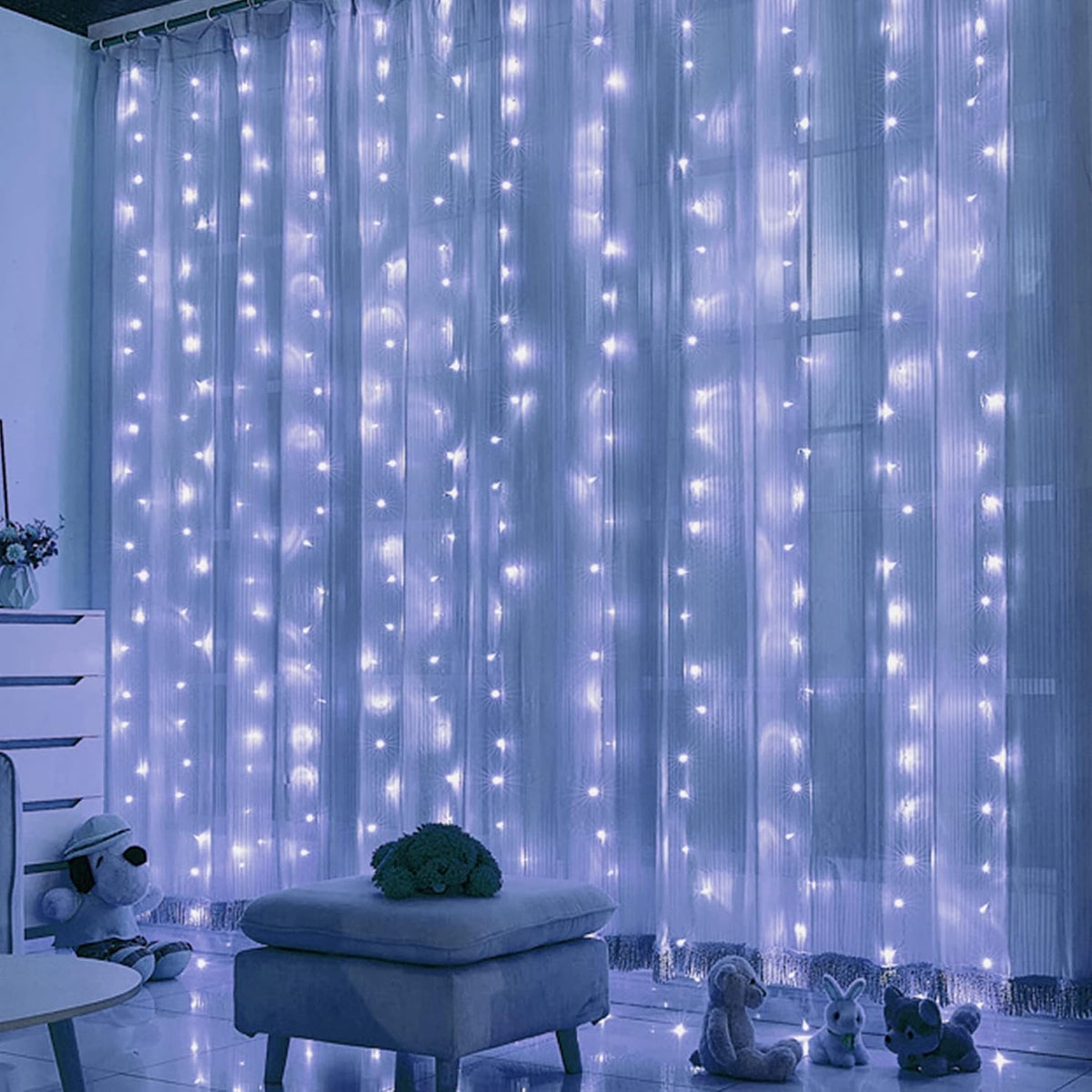 Window Curtain String Lights. 300 LED 8 Lighting Modes Fairy Copper Light with Remote