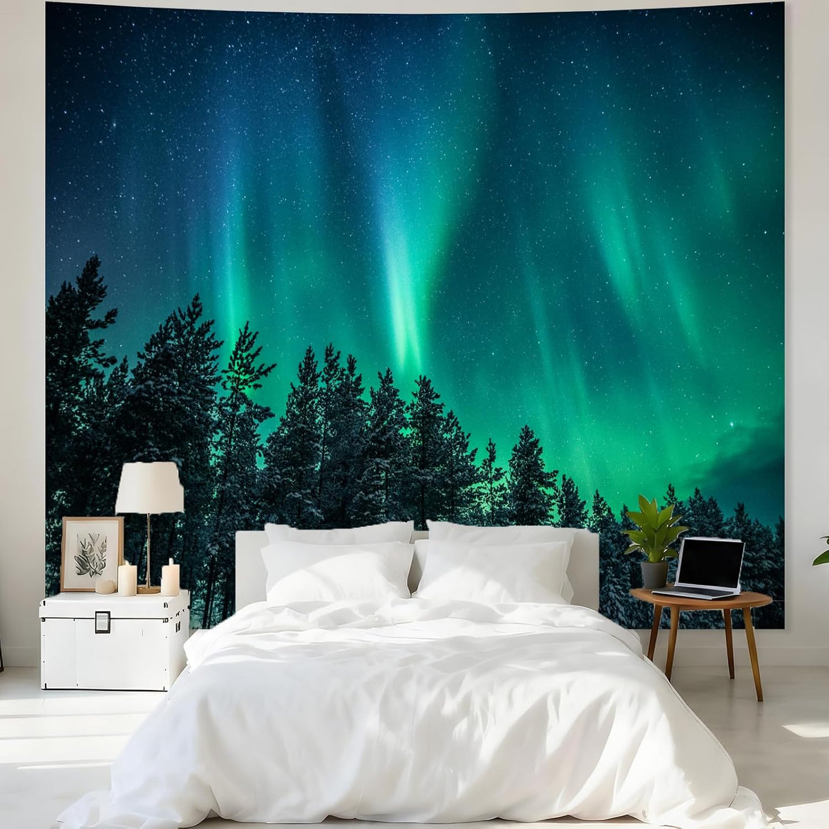 Forest Wall Tapestry for Bedroom.Nature Northern Lights Tapestries