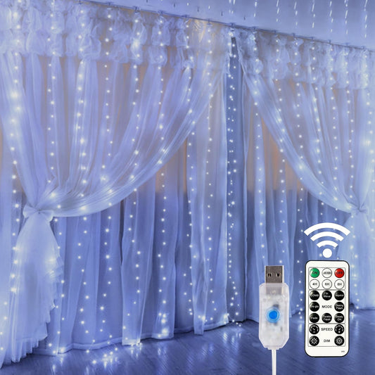 Window Curtain String Lights. 300 LED 8 Lighting Modes Fairy Copper Light with Remote