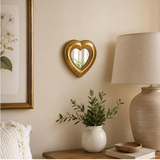Golden Mini Vintage Mirror with Exquisite Relief Elegant Wall Decor for