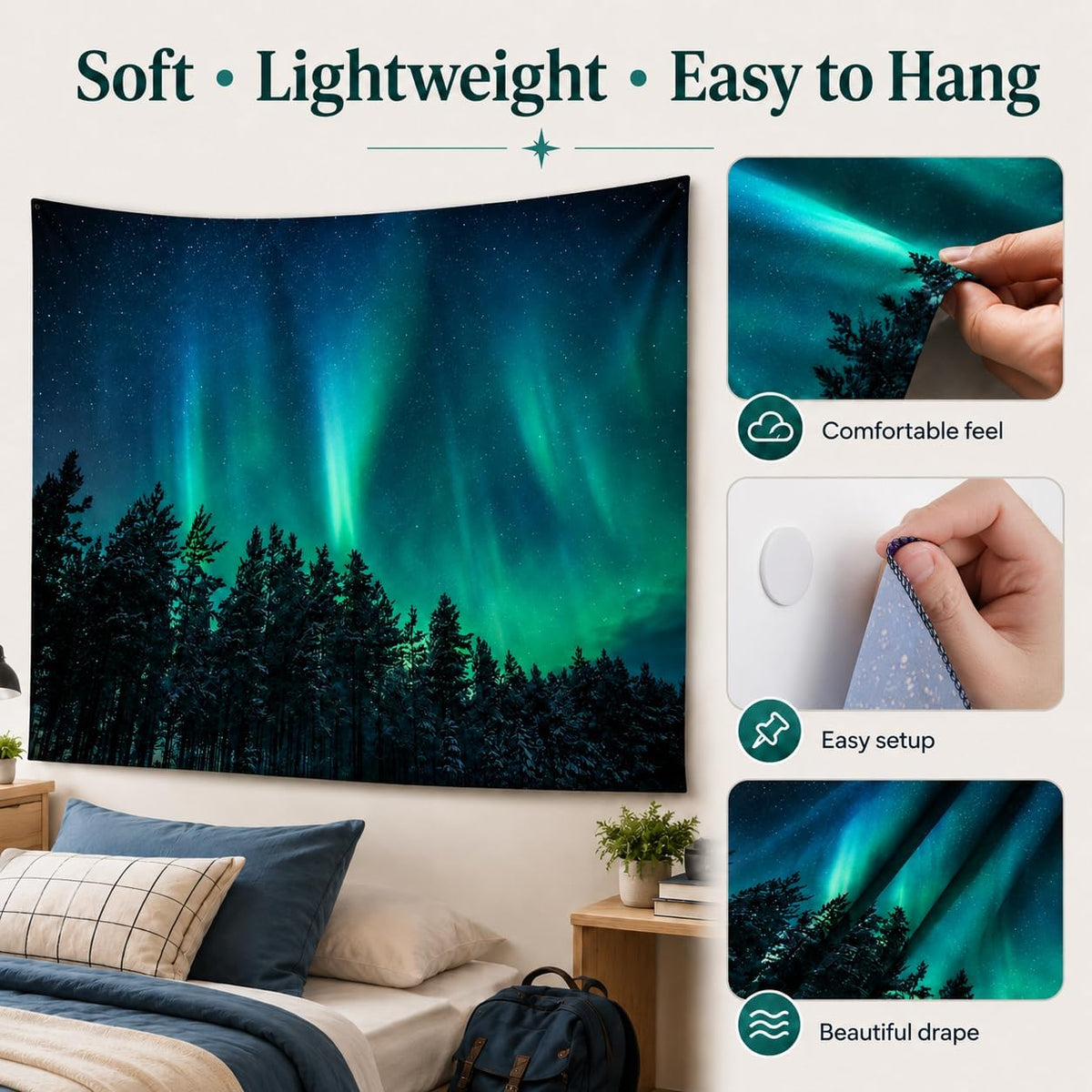 Forest Wall Tapestry for Bedroom.Nature Northern Lights Tapestries