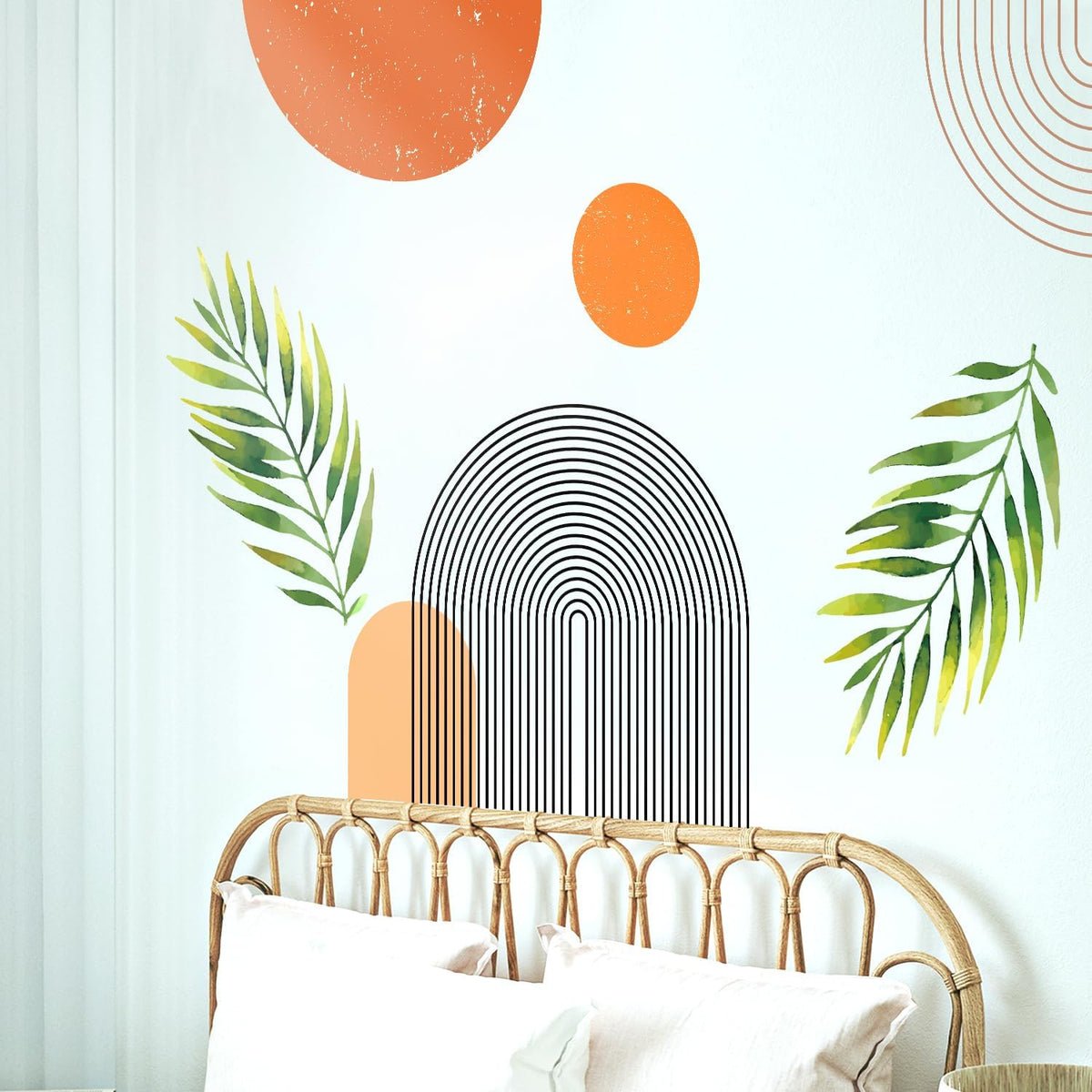 Boho Mid-Century Modern Wall Decals Peel and Stick. Large Archs Sun Vinyl Wall Sticker