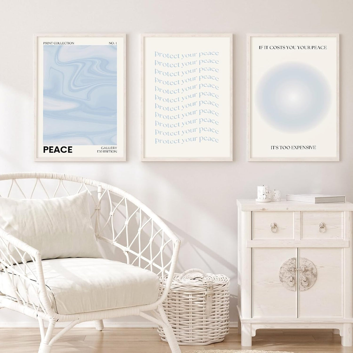 Blue Aura Wall Art Decor Retro Aesthetic Canvas Wall Art Pastel Abstract Pictures Prints Preppy Gradient