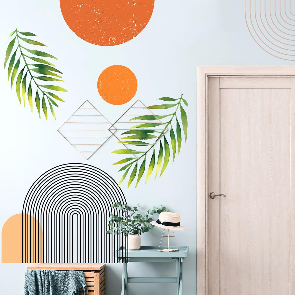 Boho Mid-Century Modern Wall Decals Peel and Stick. Large Archs Sun Vinyl Wall Sticker