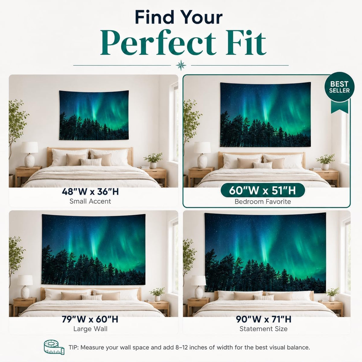 Forest Wall Tapestry for Bedroom.Nature Northern Lights Tapestries