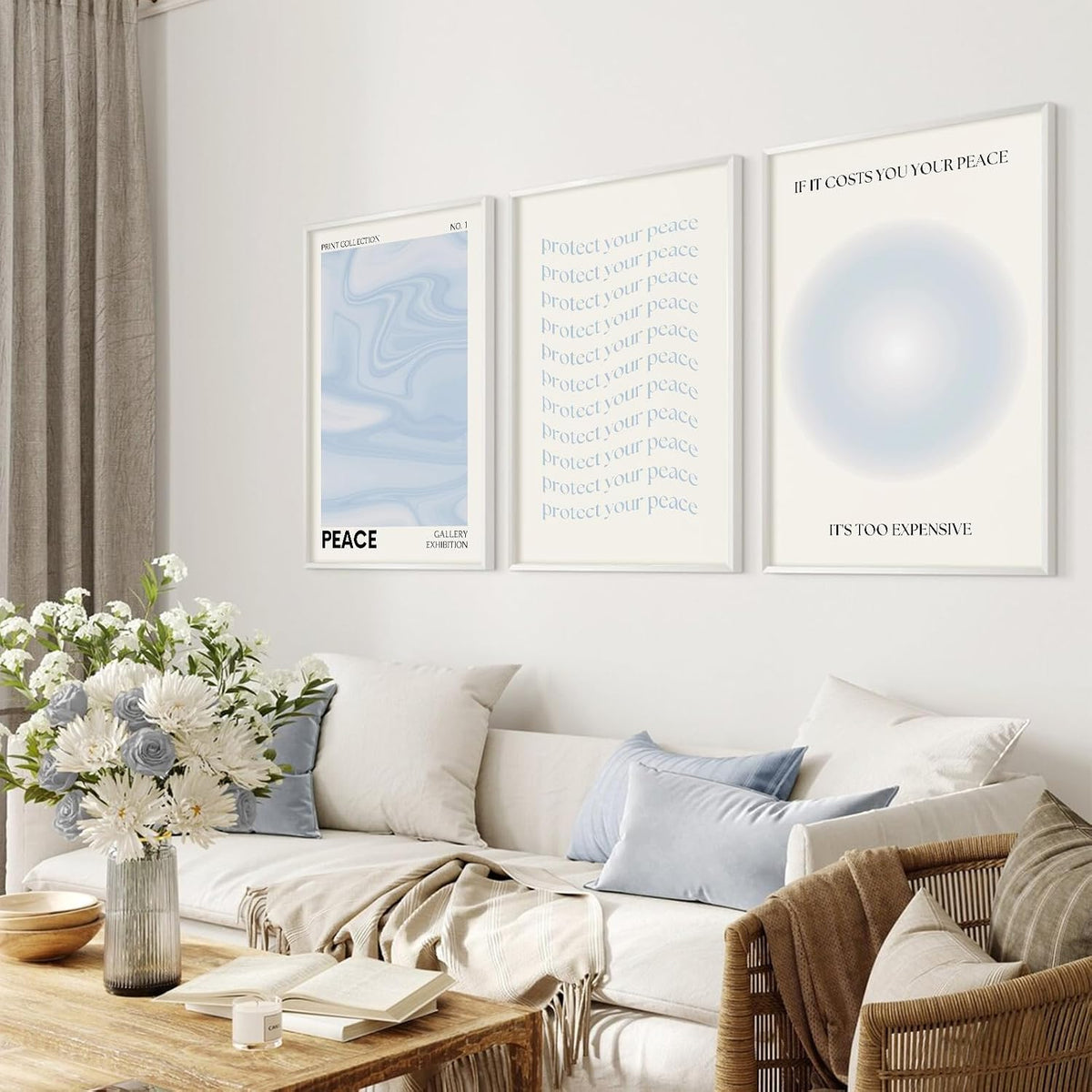 Blue Aura Wall Art Decor Retro Aesthetic Canvas Wall Art Pastel Abstract Pictures Prints Preppy Gradient