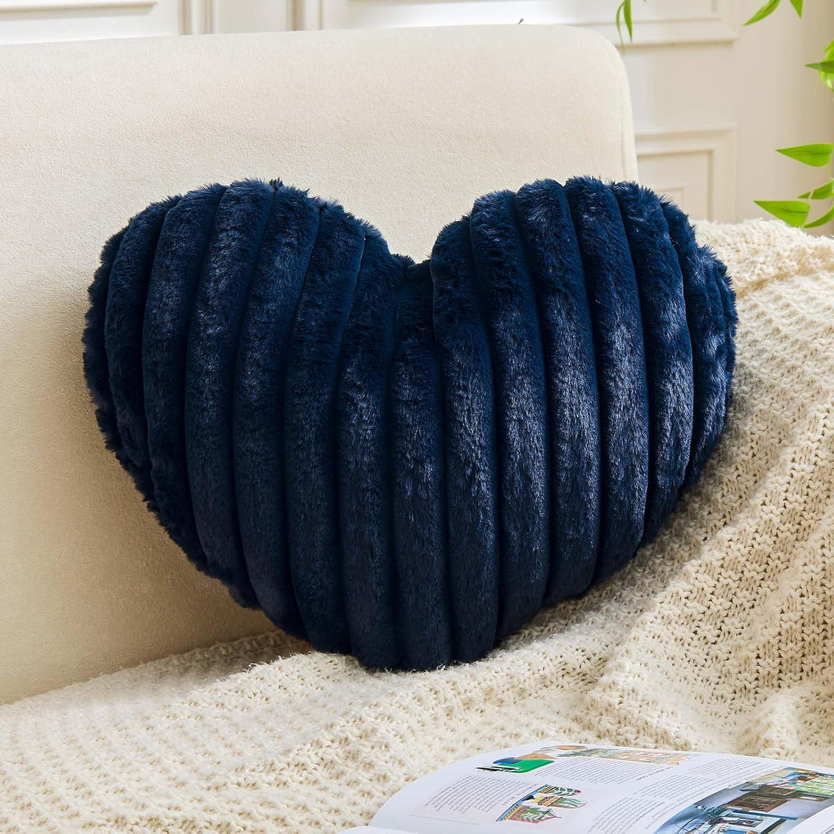 Heart Pillows Heart Decorative Pillow Soft Fluffy Heart Shaped Navy Throw Pillows