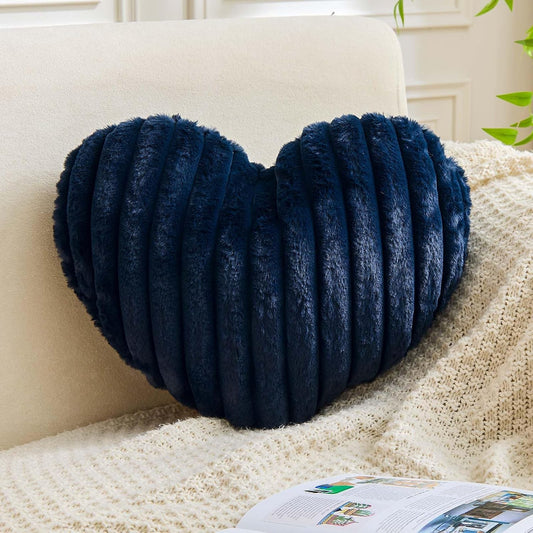 Heart Pillows Heart Decorative Pillow Soft Fluffy Heart Shaped Navy Throw Pillows
