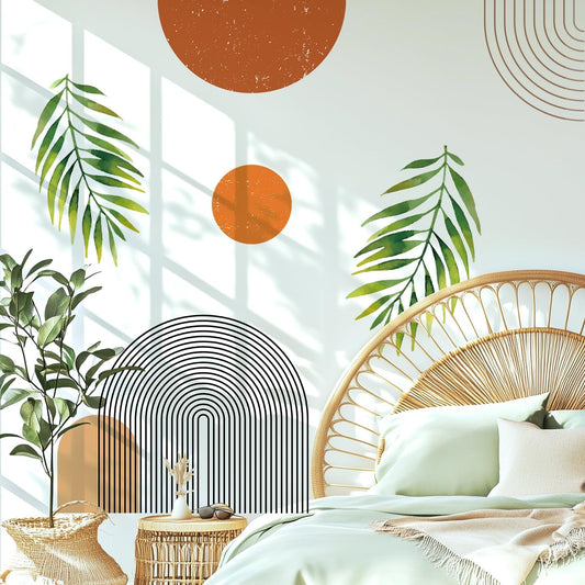 Boho Mid-Century Modern Wall Decals Peel and Stick. Large Archs Sun Vinyl Wall Sticker