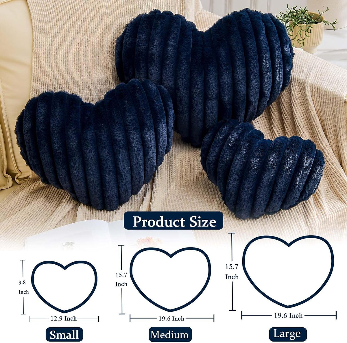 Heart Pillows Heart Decorative Pillow Soft Fluffy Heart Shaped Navy Throw Pillows