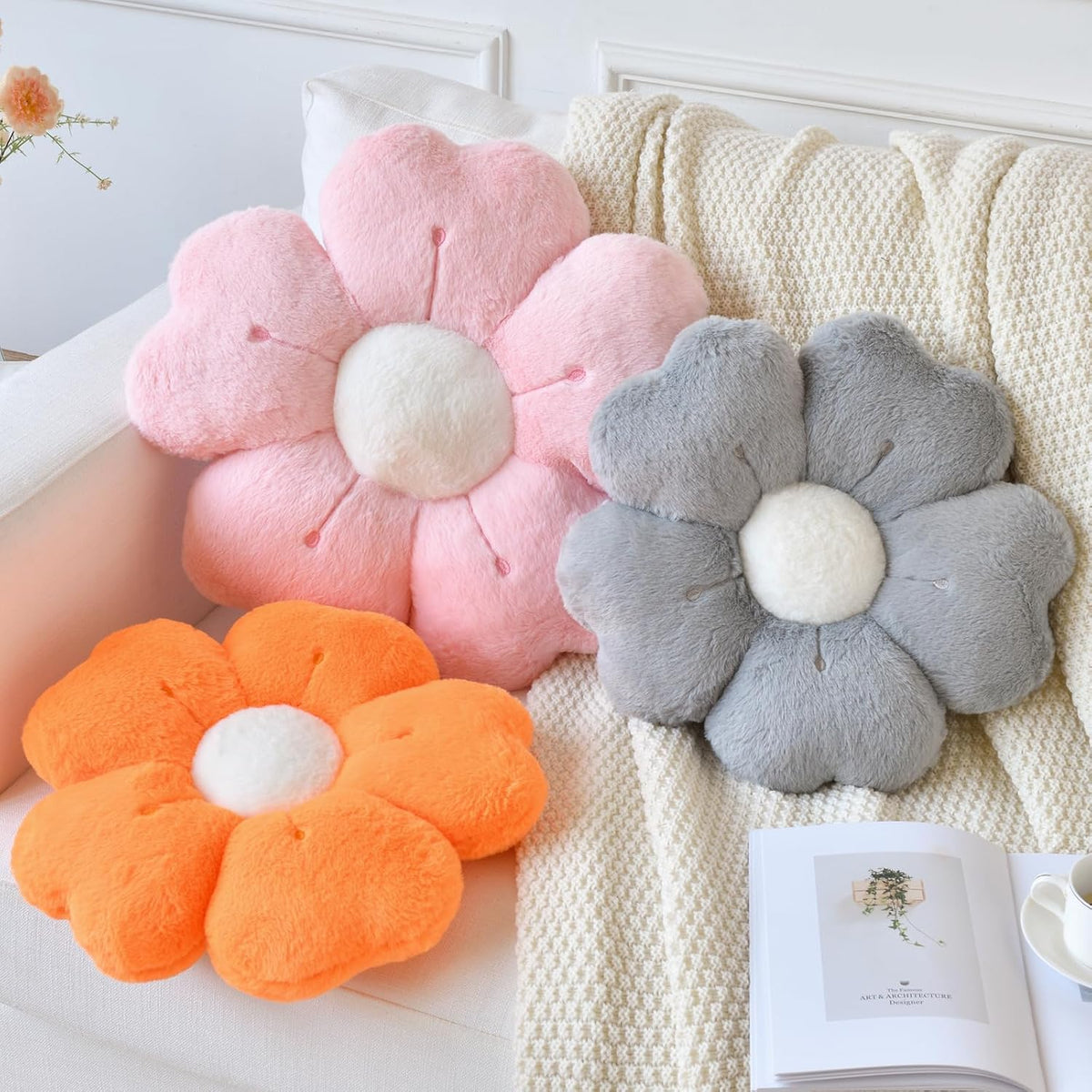 Cute Daisy Decorative Throw Pillows. Pink. 15 Inches