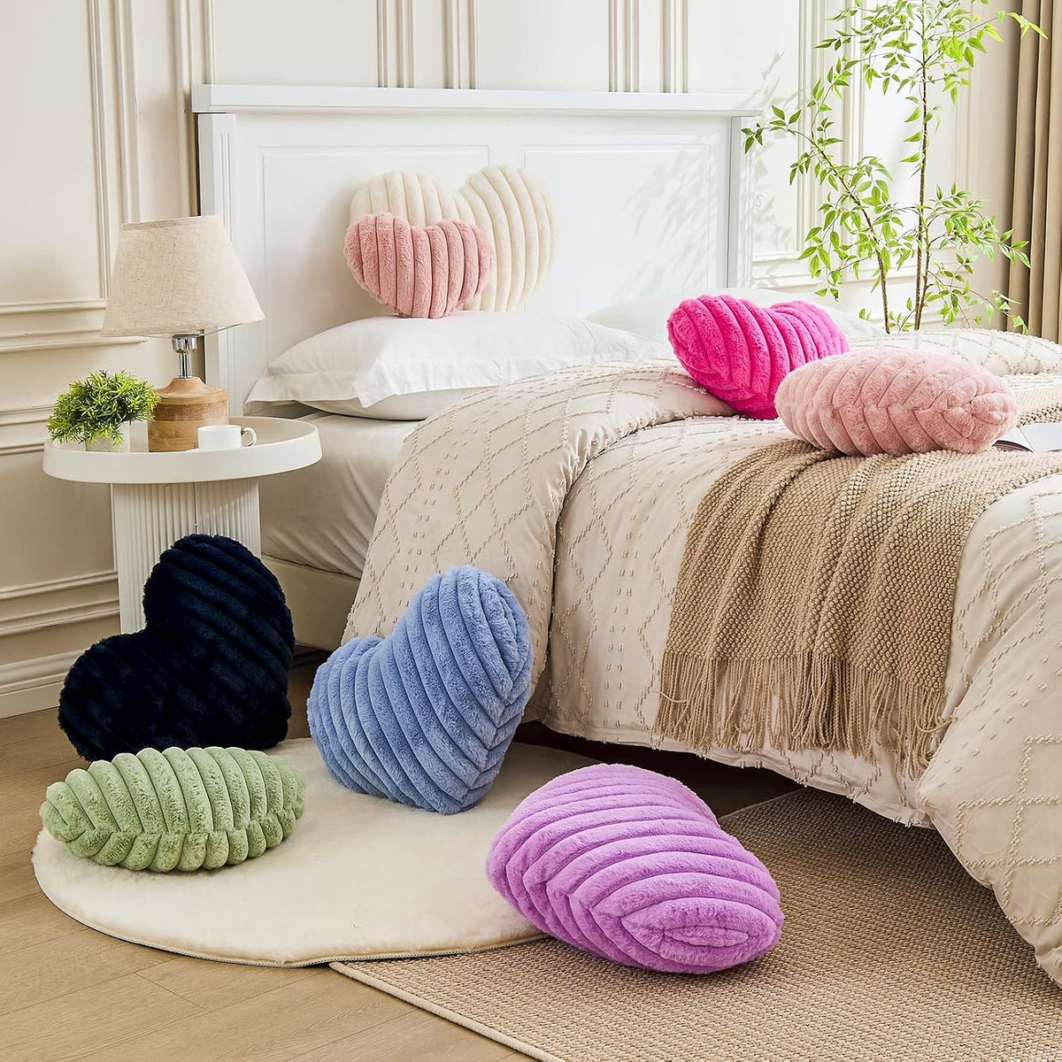 Heart Pillows Heart Decorative Pillow Soft Fluffy Heart Shaped Navy Throw Pillows