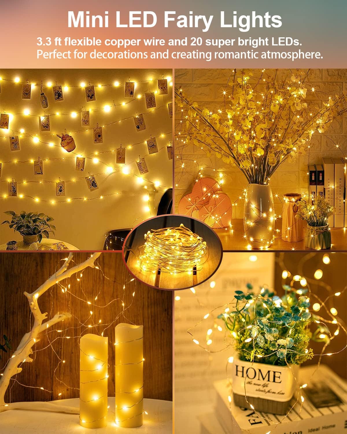 LED Mini String Lights Twinkle Lights Copper Wire Firefly Starry Lights