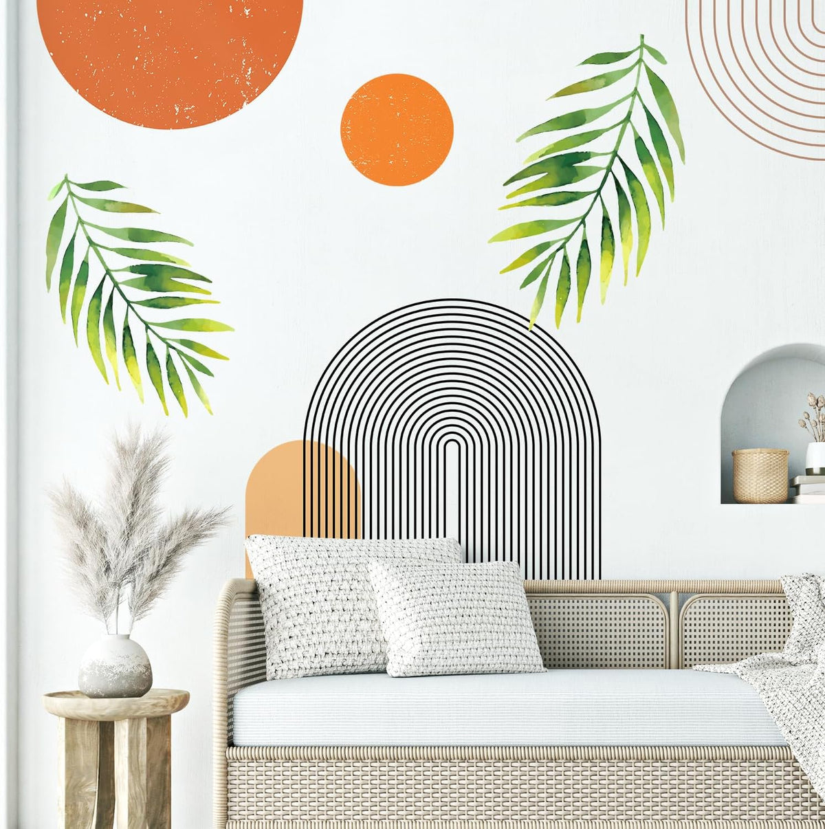 Boho Mid-Century Modern Wall Decals Peel and Stick. Large Archs Sun Vinyl Wall Sticker